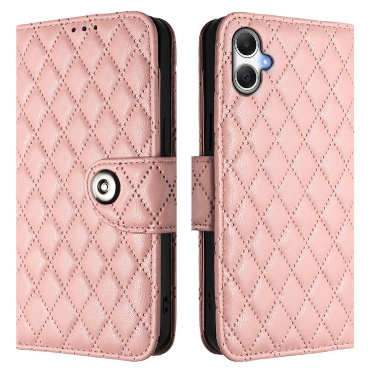 For Samsung Galaxy A07 4G Rhombic Texture Flip Leather Phone Case with Lanyard