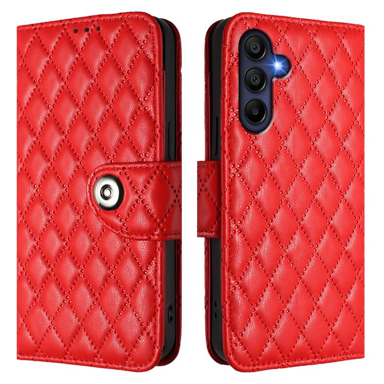 For Samsung Galaxy A17 5G Rhombic Texture Flip Leather Phone Case with Lanyard