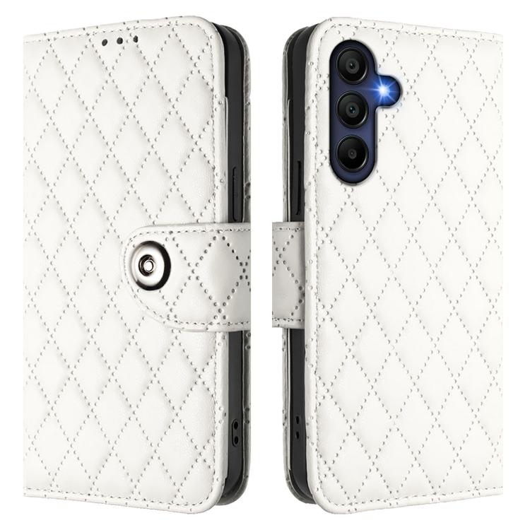 For Samsung Galaxy A17 5G Rhombic Texture Flip Leather Phone Case with Lanyard
