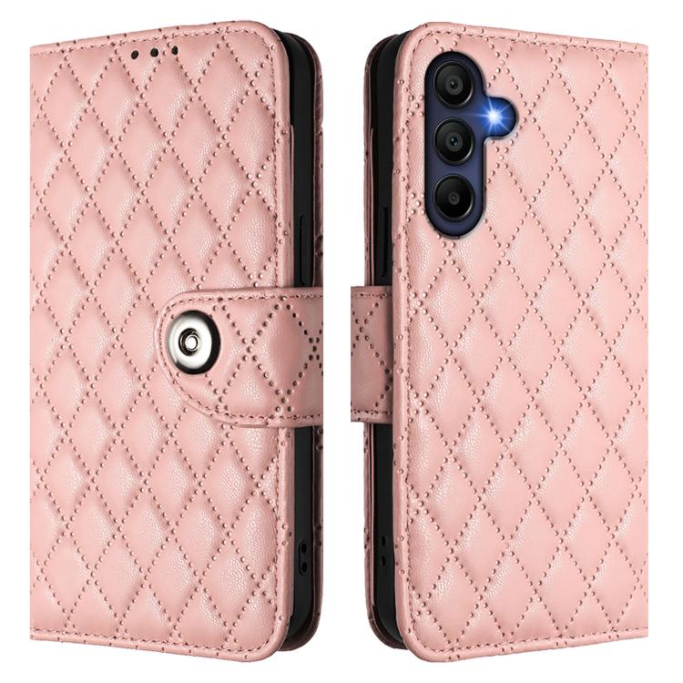 For Samsung Galaxy A17 5G Rhombic Texture Flip Leather Phone Case with Lanyard