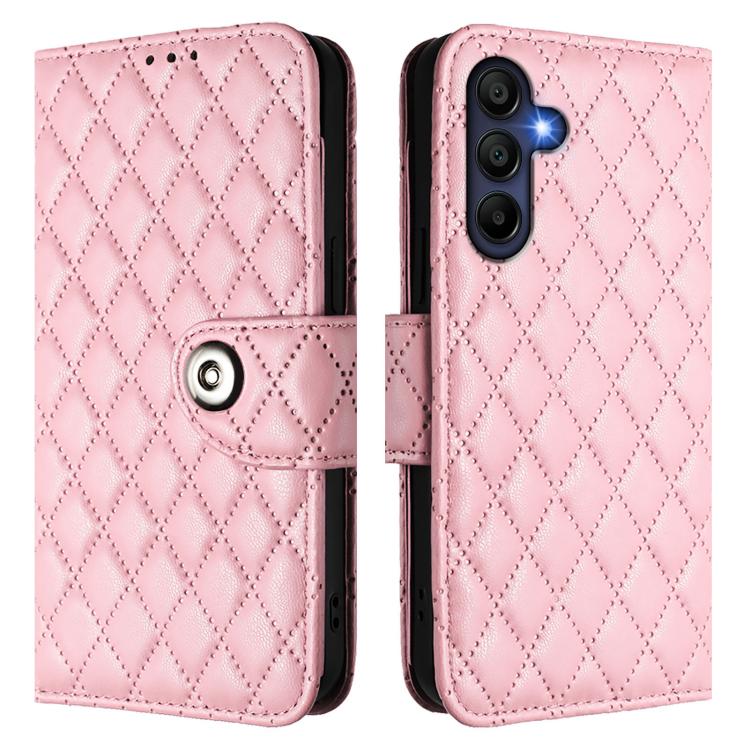 For Samsung Galaxy A17 5G Rhombic Texture Flip Leather Phone Case with Lanyard