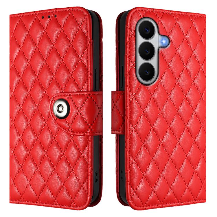 For Samsung Galaxy A27 5G Rhombic Texture Flip Leather Phone Case with Lanyard