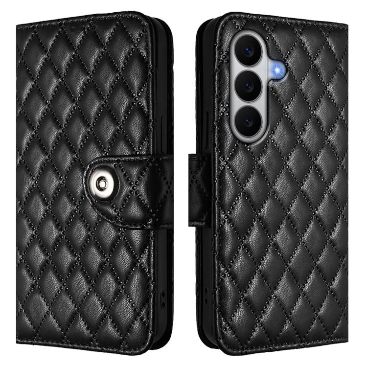 For Samsung Galaxy A27 5G Rhombic Texture Flip Leather Phone Case with Lanyard