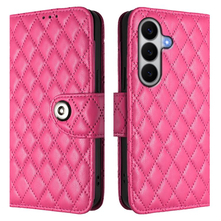 For Samsung Galaxy A27 5G Rhombic Texture Flip Leather Phone Case with Lanyard