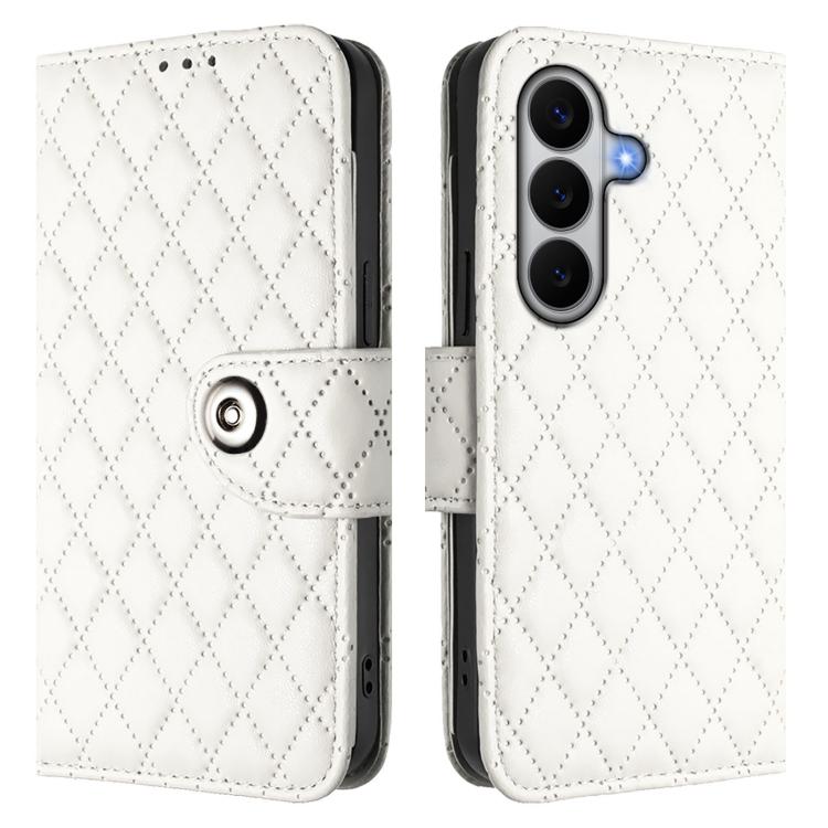For Samsung Galaxy A27 5G Rhombic Texture Flip Leather Phone Case with Lanyard