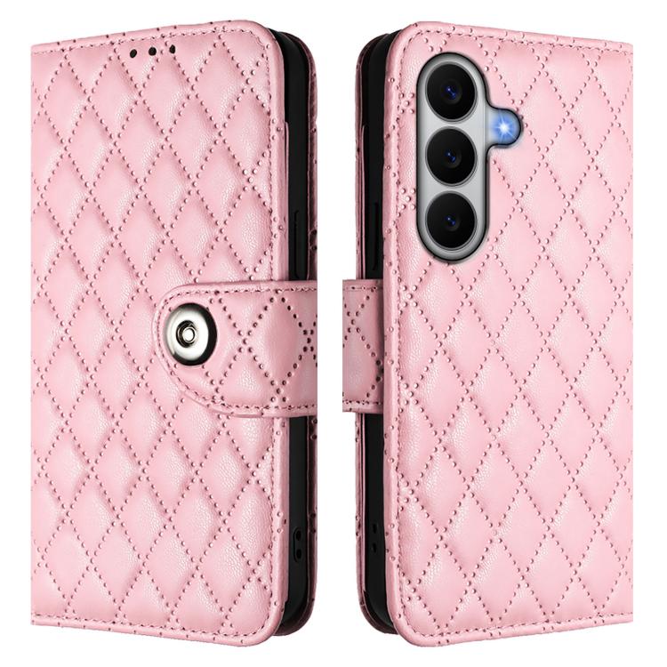For Samsung Galaxy A27 5G Rhombic Texture Flip Leather Phone Case with Lanyard