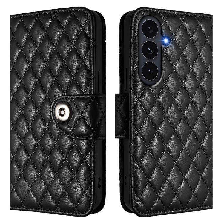 For Galaxy S26 FE 5G Rhombic Texture Flip Leather Phone Case with Lanyard