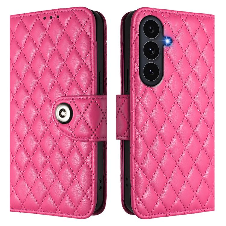 For Galaxy S26 FE 5G Rhombic Texture Flip Leather Phone Case with Lanyard