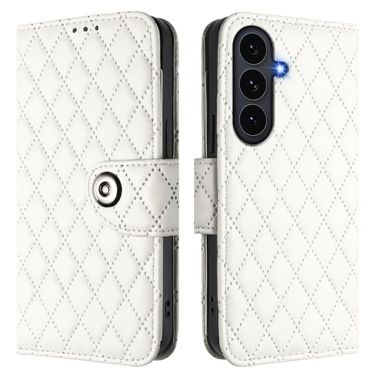 For Galaxy S26 FE 5G Rhombic Texture Flip Leather Phone Case with Lanyard