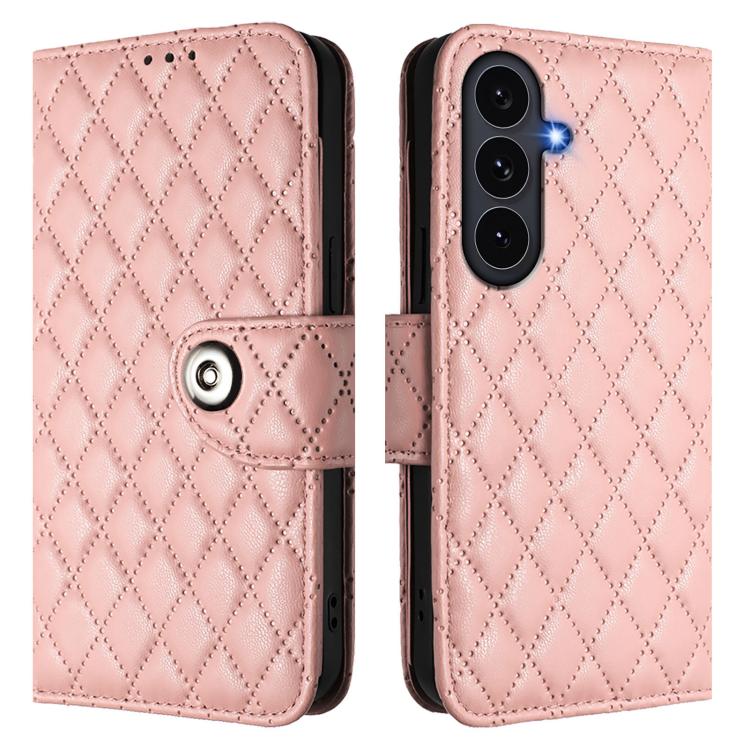 For Galaxy S26 FE 5G Rhombic Texture Flip Leather Phone Case with Lanyard