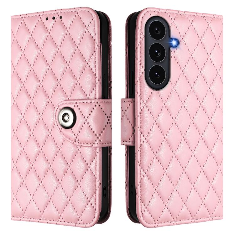 For Galaxy S26 FE 5G Rhombic Texture Flip Leather Phone Case with Lanyard