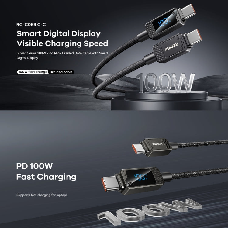 REMAX RC-C069 1.2m 100W Type-C to Type-C Digital Display Braided Fast Charging Cable
