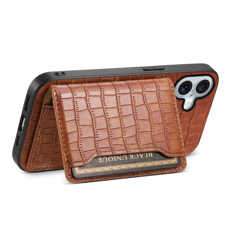 For iPhone 16 Crocodile Texture Card Bag Design Full Coverage Phone Case