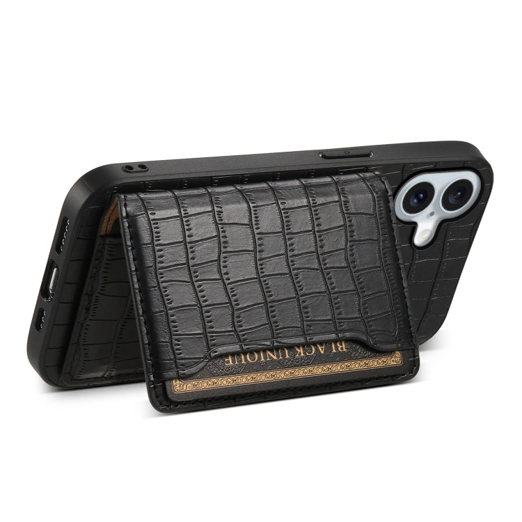 For iPhone 16 Crocodile Texture Card Bag Design Full Coverage Phone Case