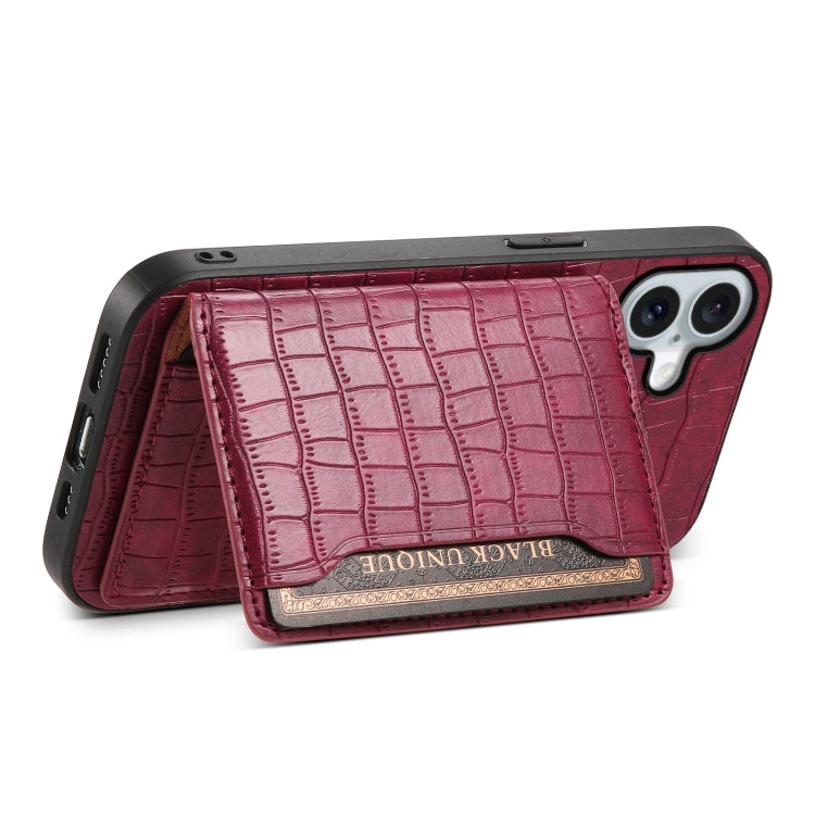 For iPhone 16 Crocodile Texture Card Bag Design Full Coverage Phone Case