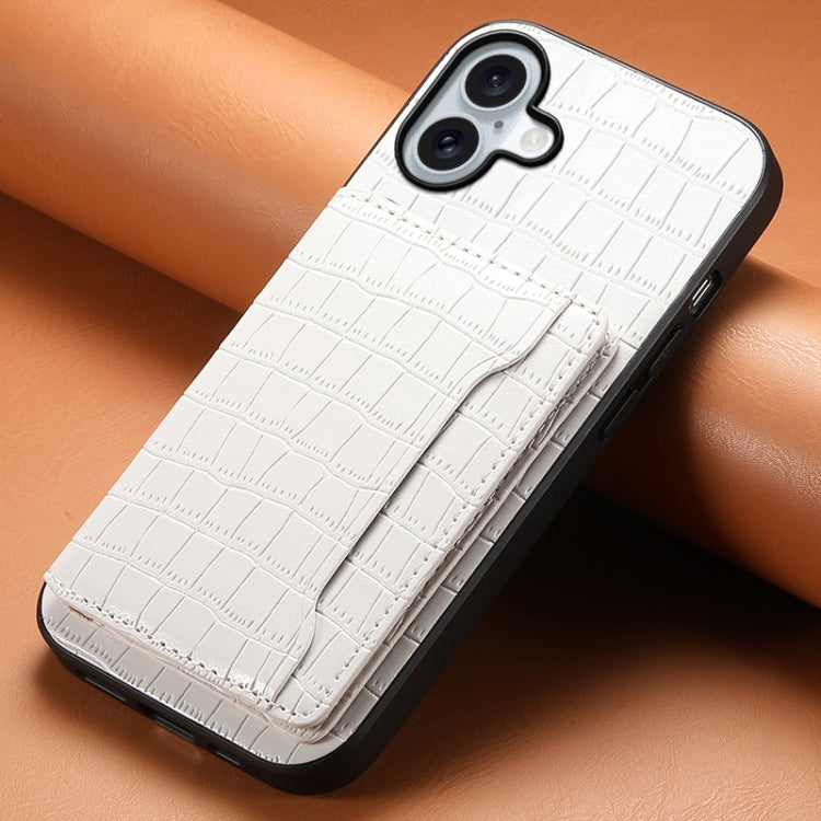 For iPhone 16 Crocodile Texture Card Bag Design Full Coverage Phone Case