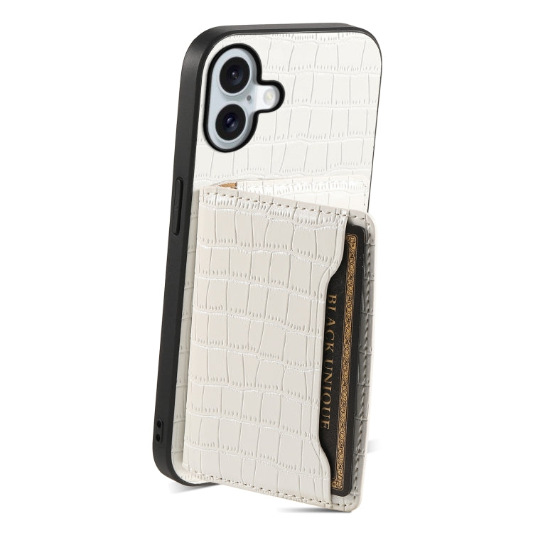 For iPhone 16 Crocodile Texture Card Bag Design Full Coverage Phone Case