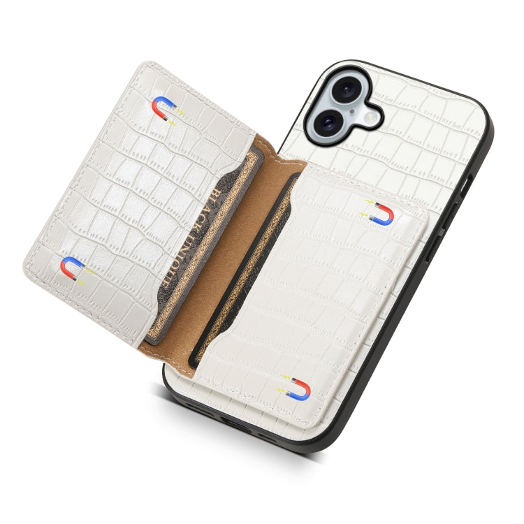 For iPhone 16 Crocodile Texture Card Bag Design Full Coverage Phone Case