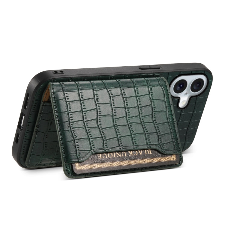 For iPhone 16 Plus Crocodile Texture Card Bag Design Full Coverage Phone Case