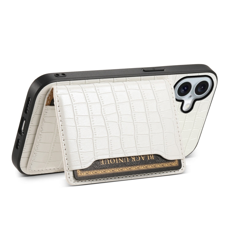 For iPhone 16 Plus Crocodile Texture Card Bag Design Full Coverage Phone Case