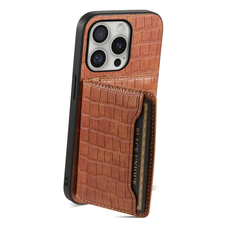 For iPhone 16 Pro Crocodile Texture Card Bag Design Full Coverage Phone Case