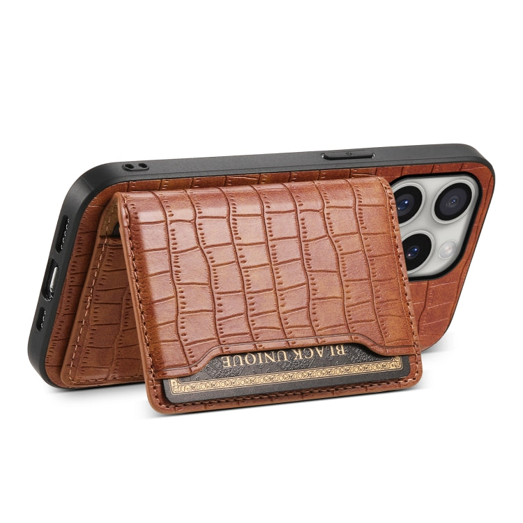 For iPhone 16 Pro Crocodile Texture Card Bag Design Full Coverage Phone Case