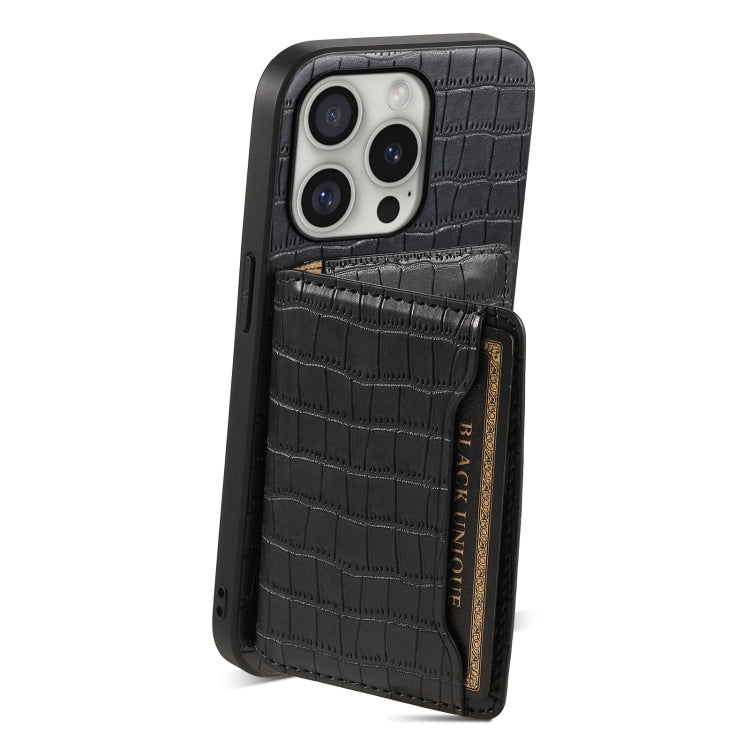 For iPhone 16 Pro Crocodile Texture Card Bag Design Full Coverage Phone Case