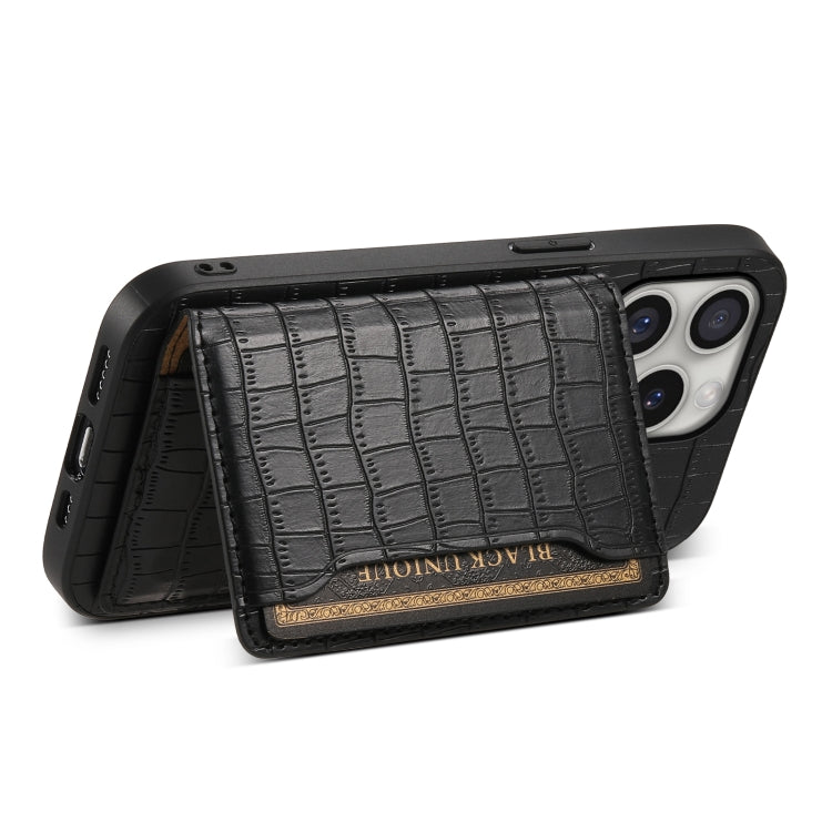 For iPhone 16 Pro Crocodile Texture Card Bag Design Full Coverage Phone Case