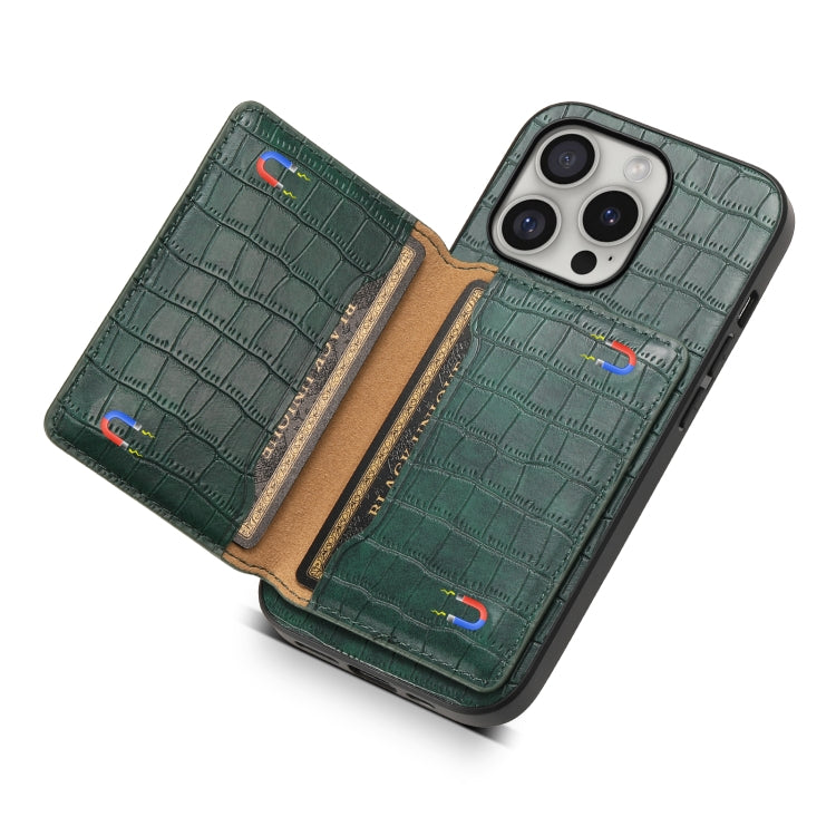 For iPhone 16 Pro Crocodile Texture Card Bag Design Full Coverage Phone Case