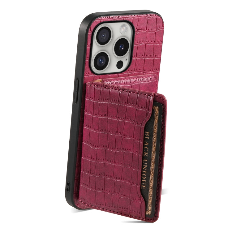 For iPhone 16 Pro Crocodile Texture Card Bag Design Full Coverage Phone Case