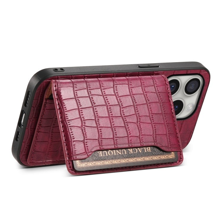 For iPhone 16 Pro Crocodile Texture Card Bag Design Full Coverage Phone Case