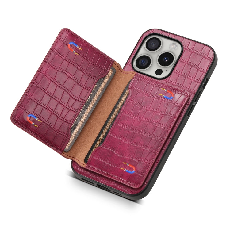 For iPhone 16 Pro Crocodile Texture Card Bag Design Full Coverage Phone Case