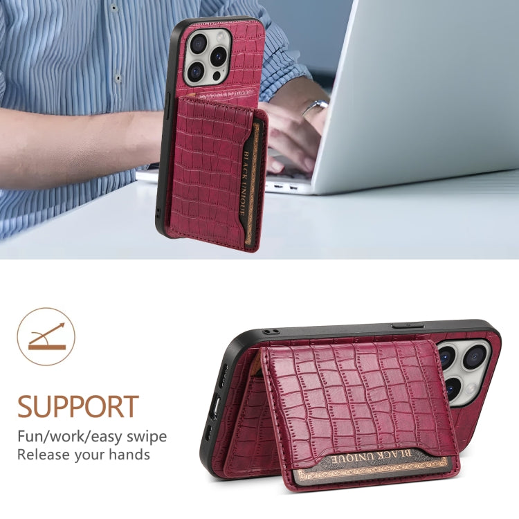 For iPhone 16 Pro Crocodile Texture Card Bag Design Full Coverage Phone Case