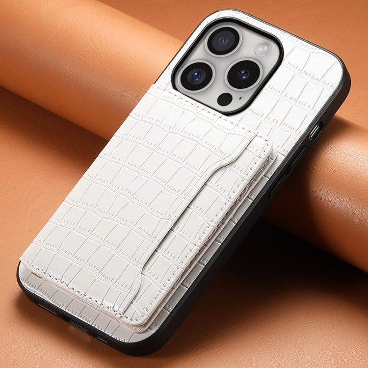 For iPhone 16 Pro Crocodile Texture Card Bag Design Full Coverage Phone Case