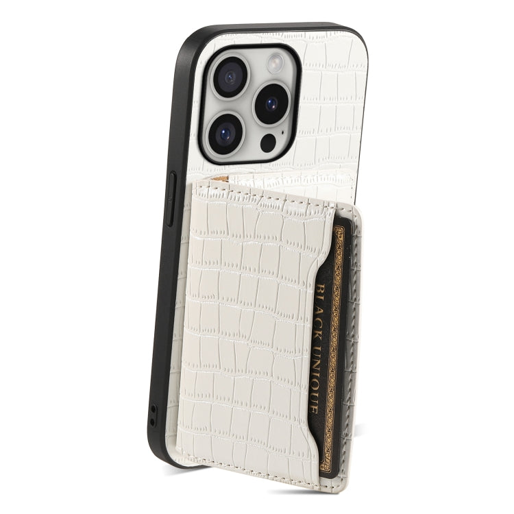 For iPhone 16 Pro Crocodile Texture Card Bag Design Full Coverage Phone Case