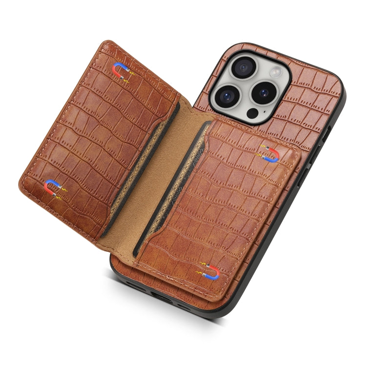 For iPhone 16 Pro Max Crocodile Texture Card Bag Design Full Coverage Phone Case