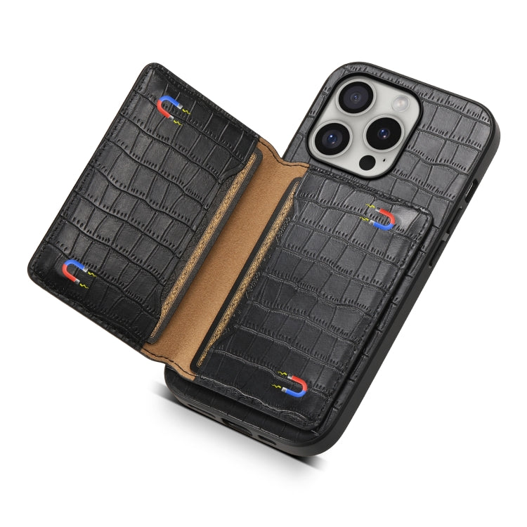 For iPhone 16 Pro Max Crocodile Texture Card Bag Design Full Coverage Phone Case