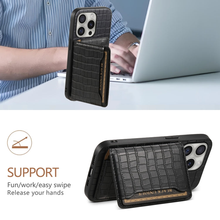 For iPhone 16 Pro Max Crocodile Texture Card Bag Design Full Coverage Phone Case