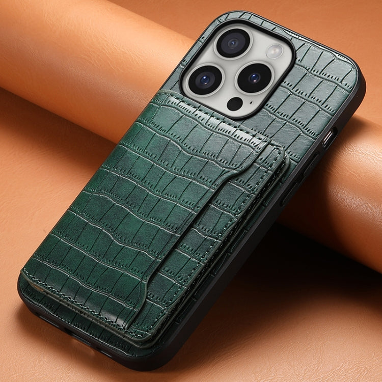 For iPhone 16 Pro Max Crocodile Texture Card Bag Design Full Coverage Phone Case