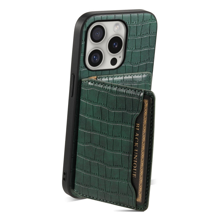 For iPhone 16 Pro Max Crocodile Texture Card Bag Design Full Coverage Phone Case