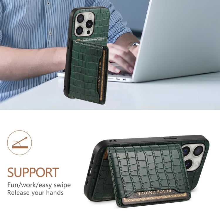 For iPhone 16 Pro Max Crocodile Texture Card Bag Design Full Coverage Phone Case