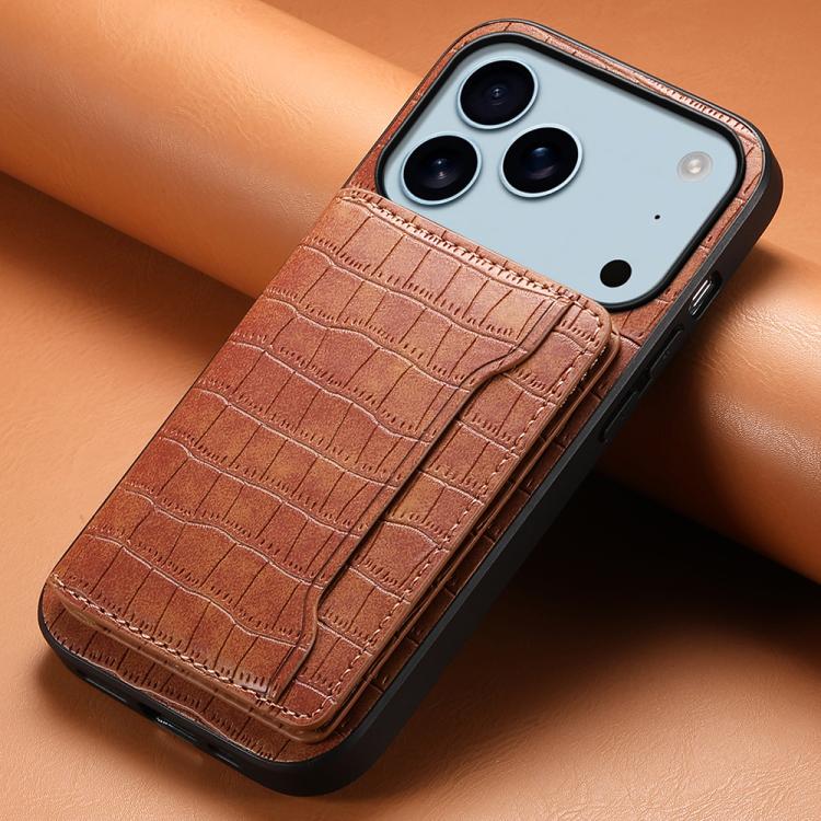 For iPhone 17 Pro Max Crocodile Texture Card Bag Design Full Coverage Phone Case