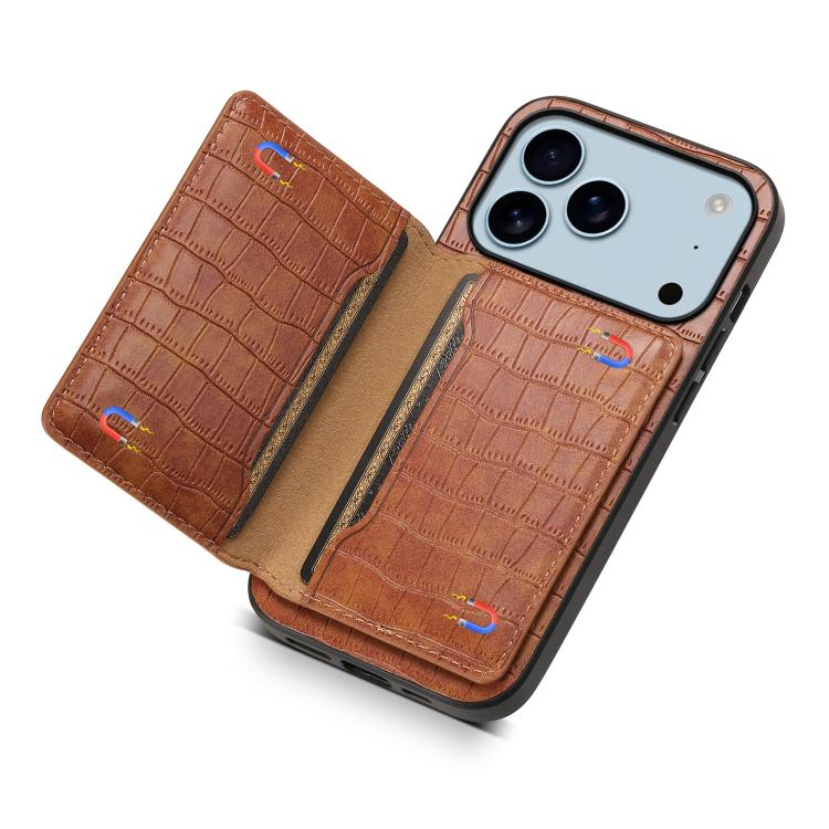 For iPhone 17 Pro Max Crocodile Texture Card Bag Design Full Coverage Phone Case