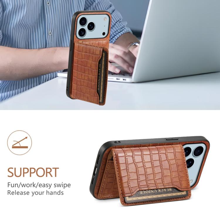For iPhone 17 Pro Max Crocodile Texture Card Bag Design Full Coverage Phone Case