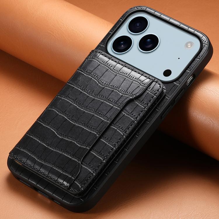 For iPhone 17 Pro Max Crocodile Texture Card Bag Design Full Coverage Phone Case
