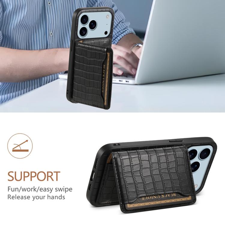 For iPhone 17 Pro Max Crocodile Texture Card Bag Design Full Coverage Phone Case