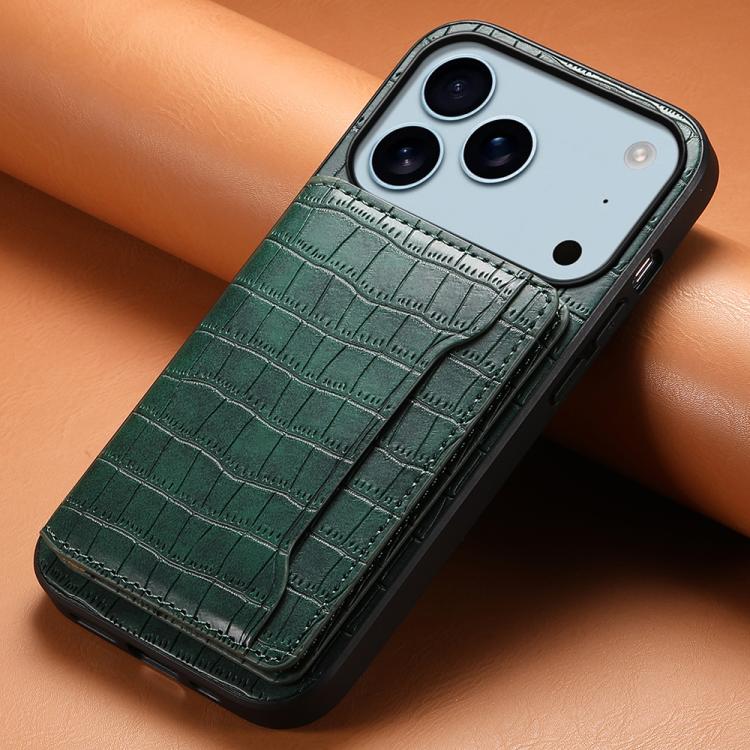 For iPhone 17 Pro Max Crocodile Texture Card Bag Design Full Coverage Phone Case