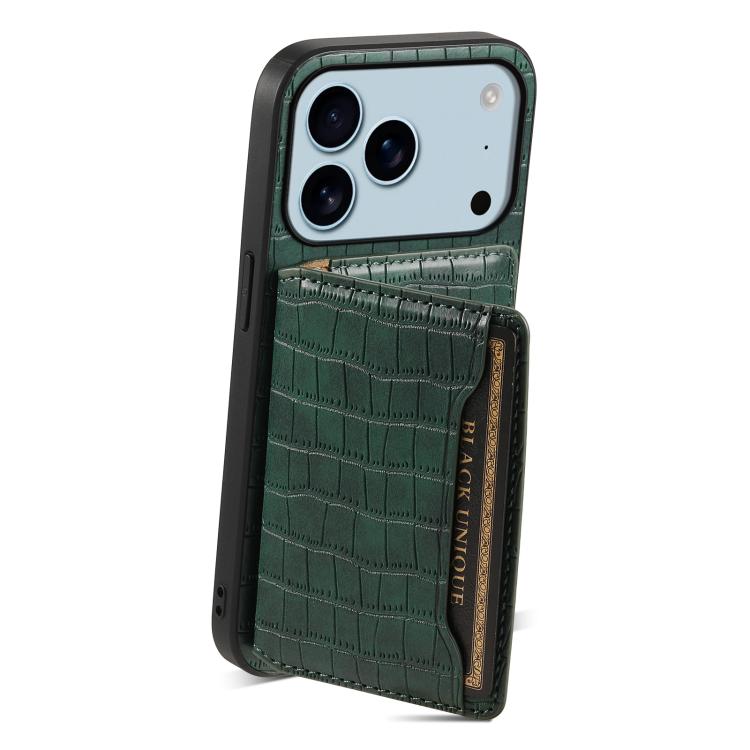 For iPhone 17 Pro Max Crocodile Texture Card Bag Design Full Coverage Phone Case