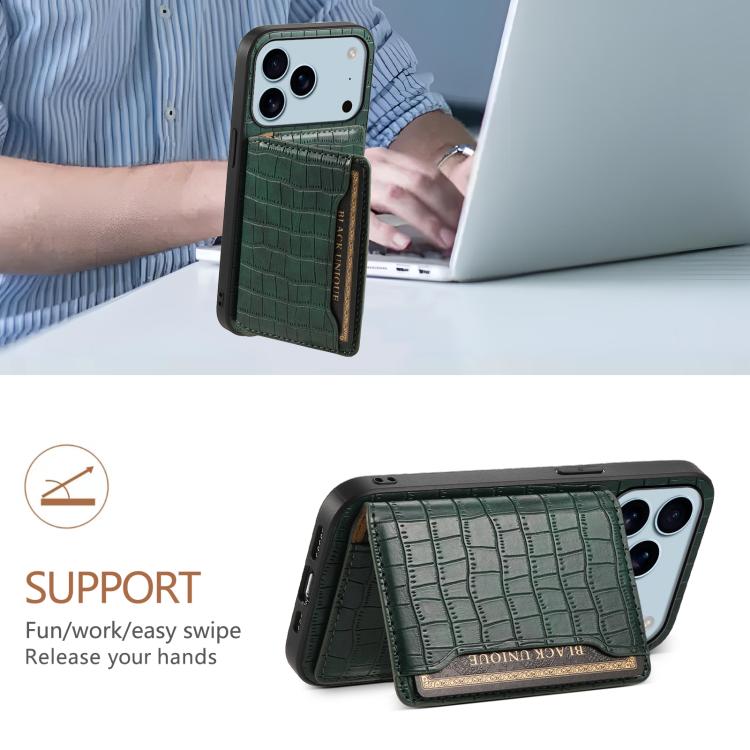 For iPhone 17 Pro Max Crocodile Texture Card Bag Design Full Coverage Phone Case