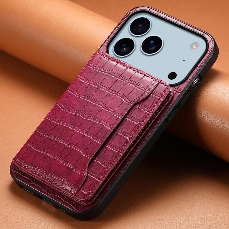 For iPhone 17 Pro Max Crocodile Texture Card Bag Design Full Coverage Phone Case